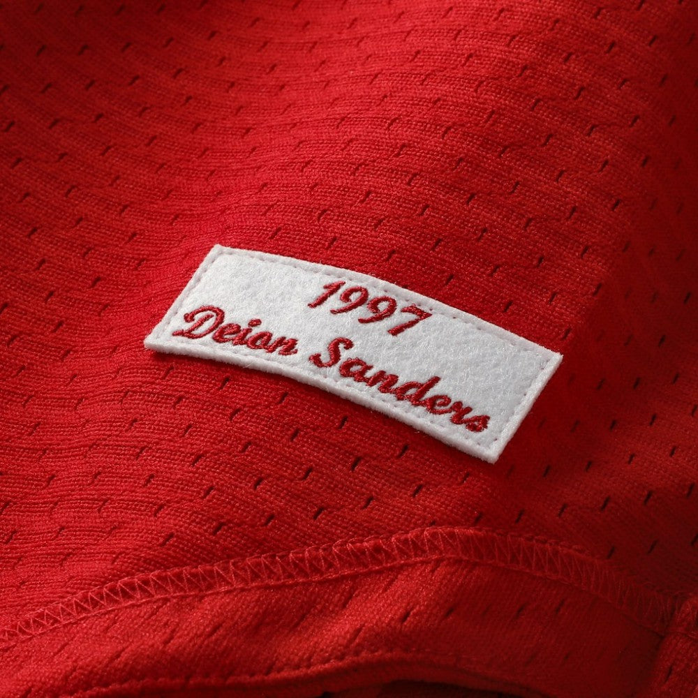 Red Deion Sanders Cincinnati Reds Mitchell & Ness Cooperstown Mesh Batting Practice Button-Up Jersey
