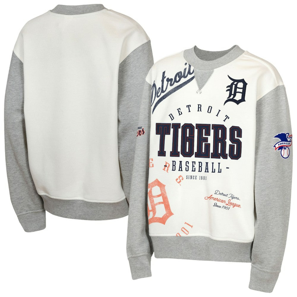 Cream/Gray Detroit Tigers Outerstuff Youth Big League Power Hit Fleece Sweatshirt