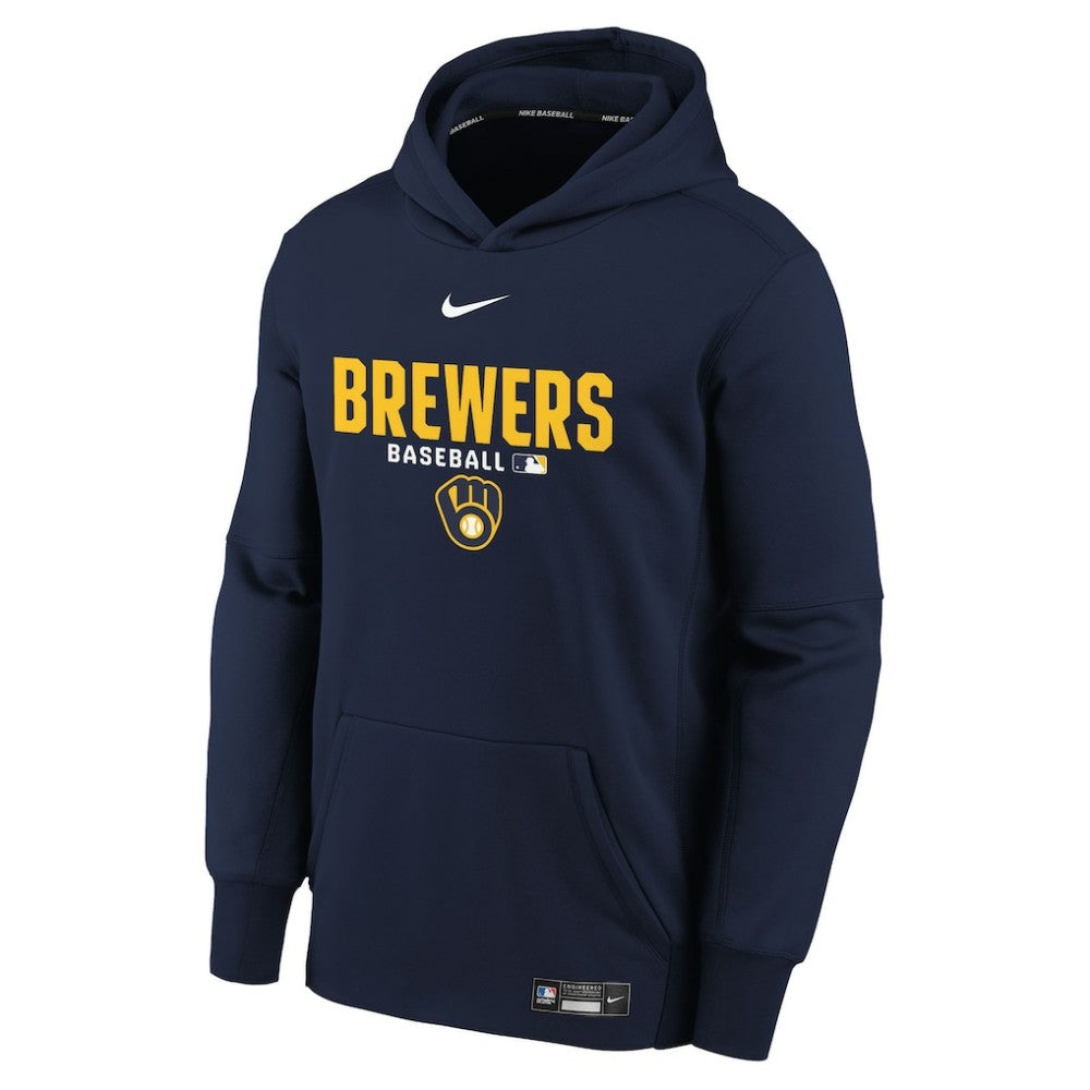 Navy Milwaukee Brewers Nike Youth Authentic Collection Therma-FIT Hoodie