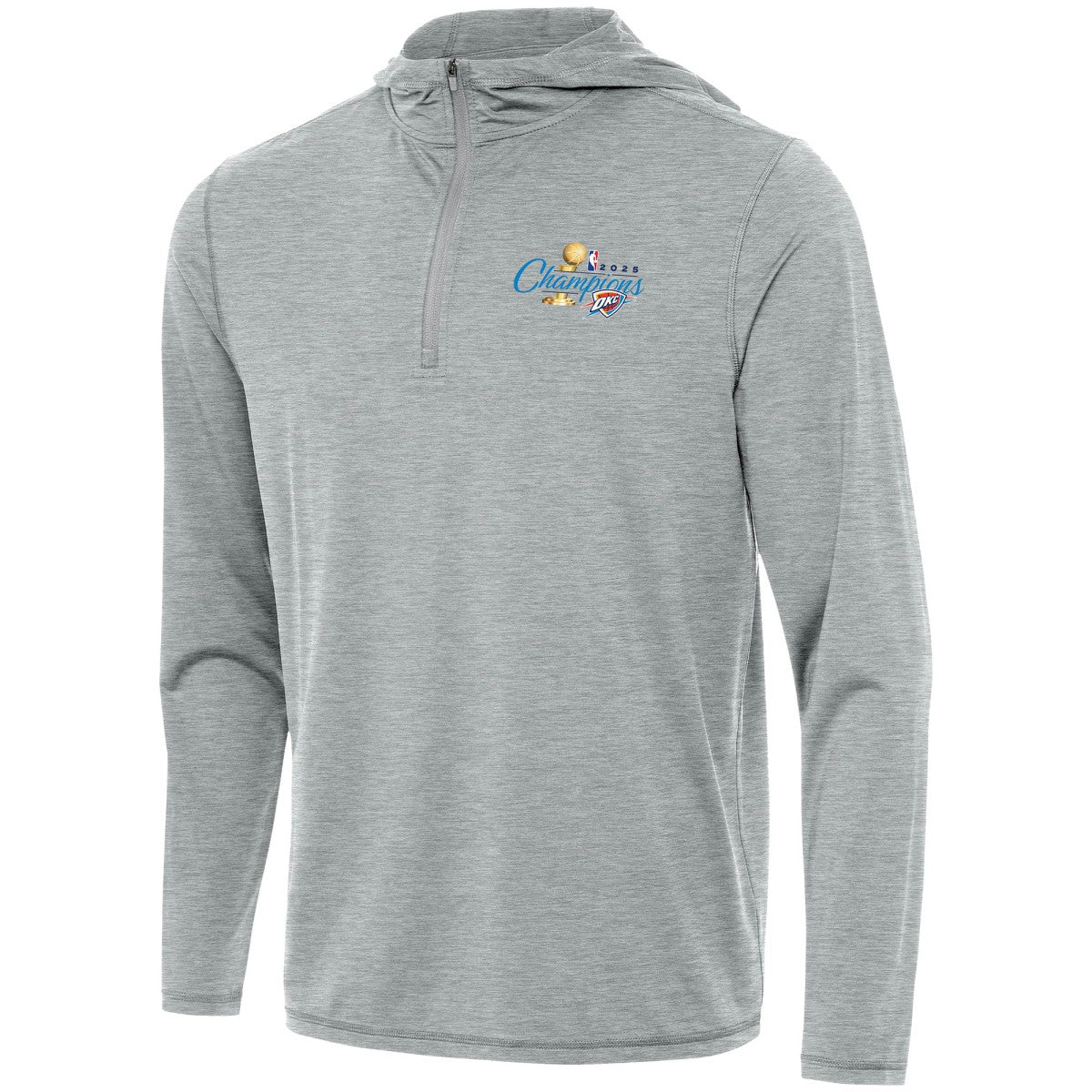 Oklahoma City Thunder Antigua 2025 NBA Finals Champions Tidy Quarter-Zip Hoodie