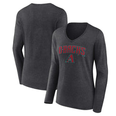 Charcoal Arizona Diamondbacks Women's Team Lockup Long Sleeve V-Neck T-Shirt