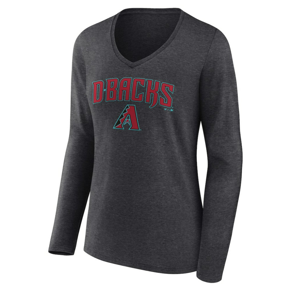 Charcoal Arizona Diamondbacks Women's Team Lockup Long Sleeve V-Neck T-Shirt