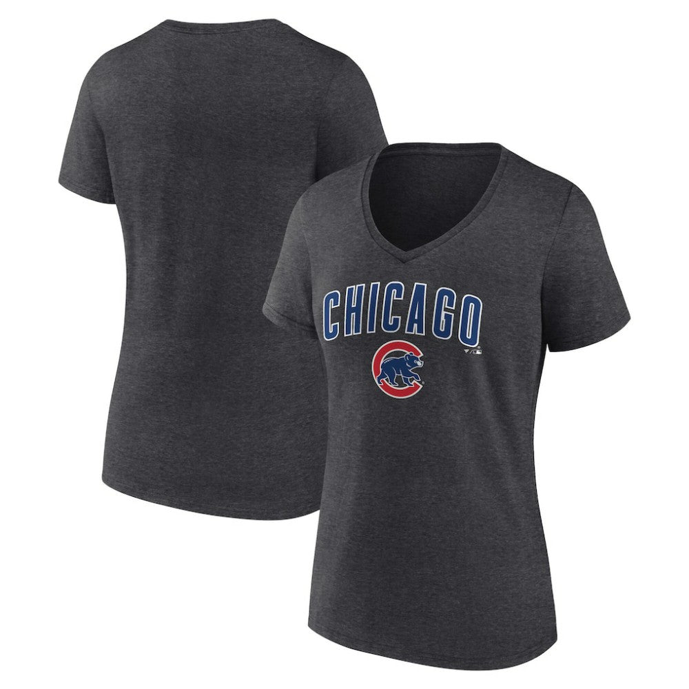 Charcoal Chicago Cubs Women's Team Lockup V-Neck T-Shirt