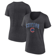 Charcoal Chicago Cubs Women's Team Lockup V-Neck T-Shirt