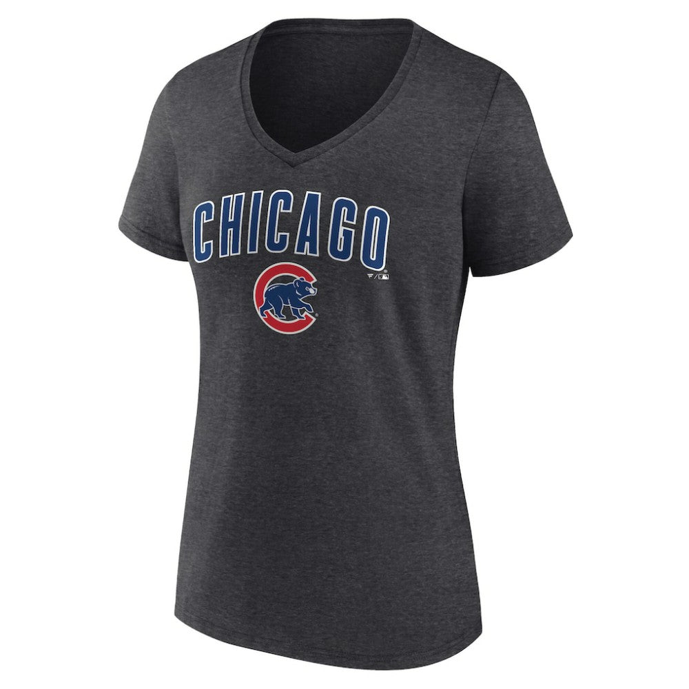 Charcoal Chicago Cubs Women's Team Lockup V-Neck T-Shirt