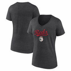 Charcoal Cincinnati Reds Women's Team Lockup V-Neck T-Shirt