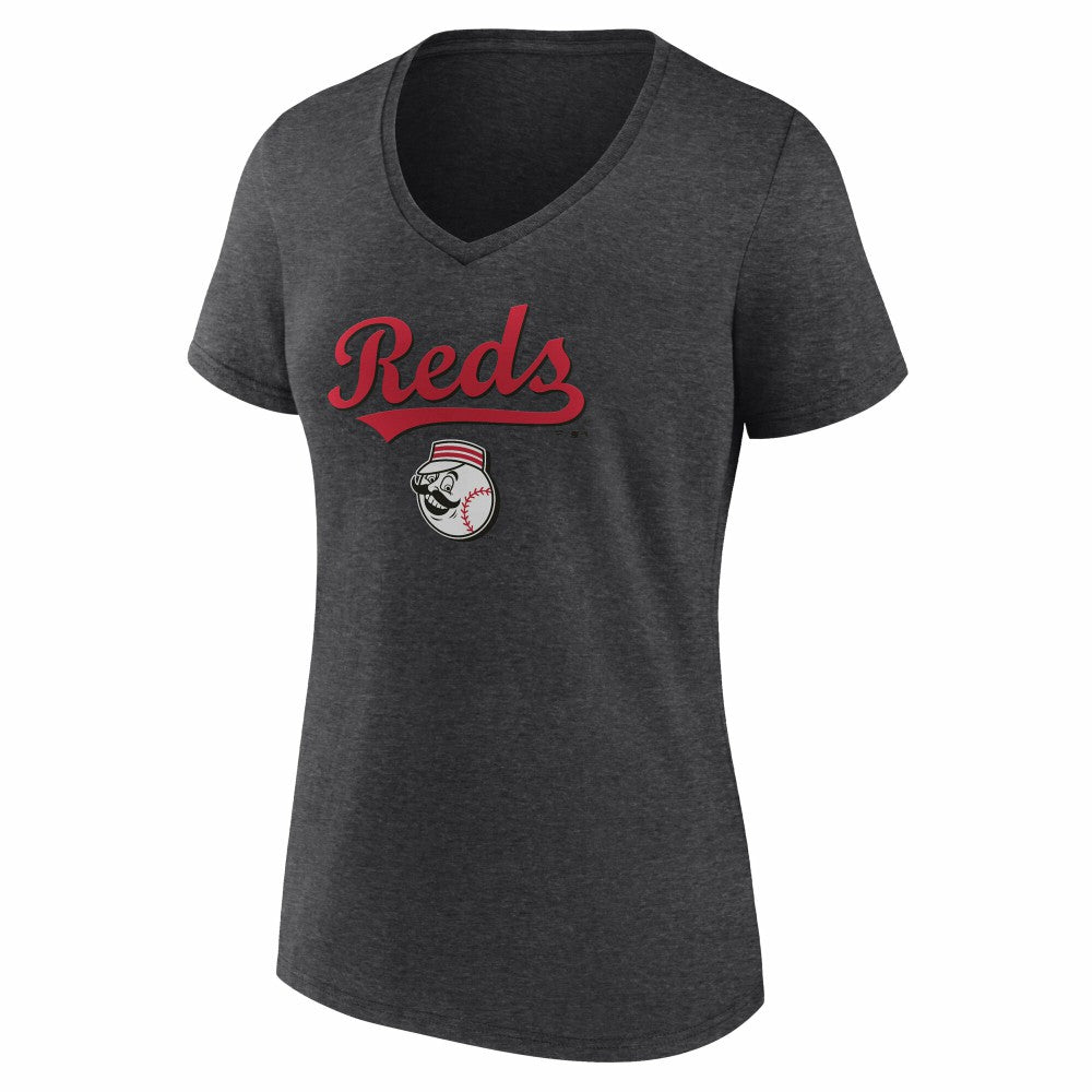 Charcoal Cincinnati Reds Women's Team Lockup V-Neck T-Shirt