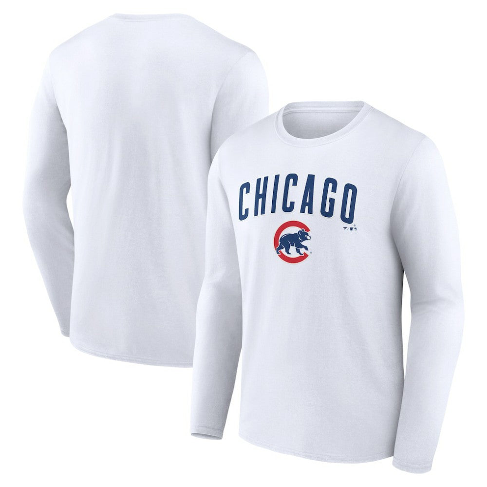 White Chicago Cubs Team Lockup Long Sleeve T-Shirt