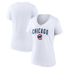 White Chicago Cubs Women's Team Lockup V-Neck T-Shirt