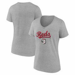 Gray Cincinnati Reds Women's Team Lockup V-Neck T-Shirt