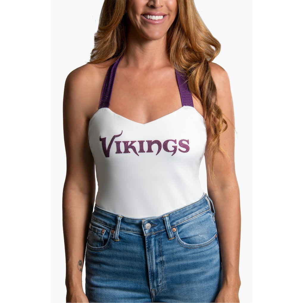 Cuce Women's Rhinestone Semi-Cropped Halter Tank - Minnesota Vikings Tanks