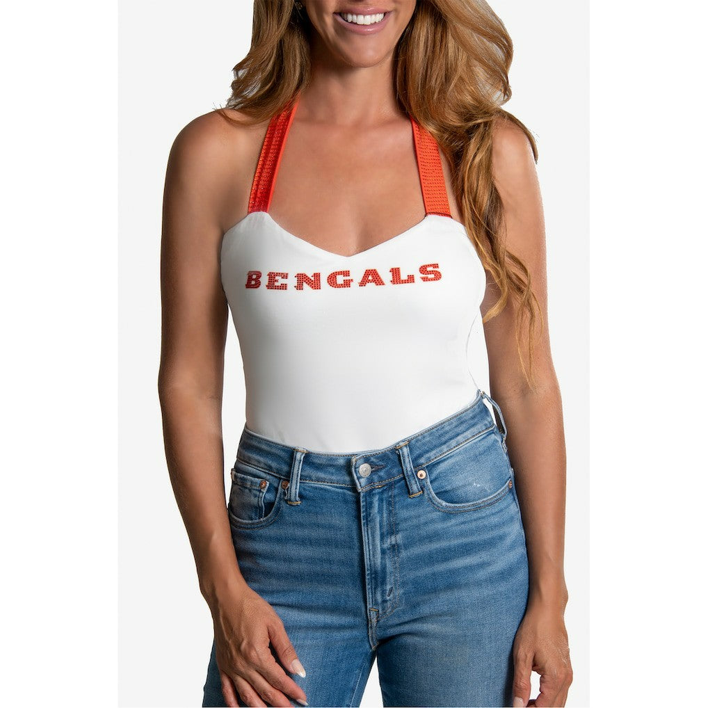 Cuce Women's Rhinestone Semi-Cropped Halter Tank - Cincinnati Bengals Tanks