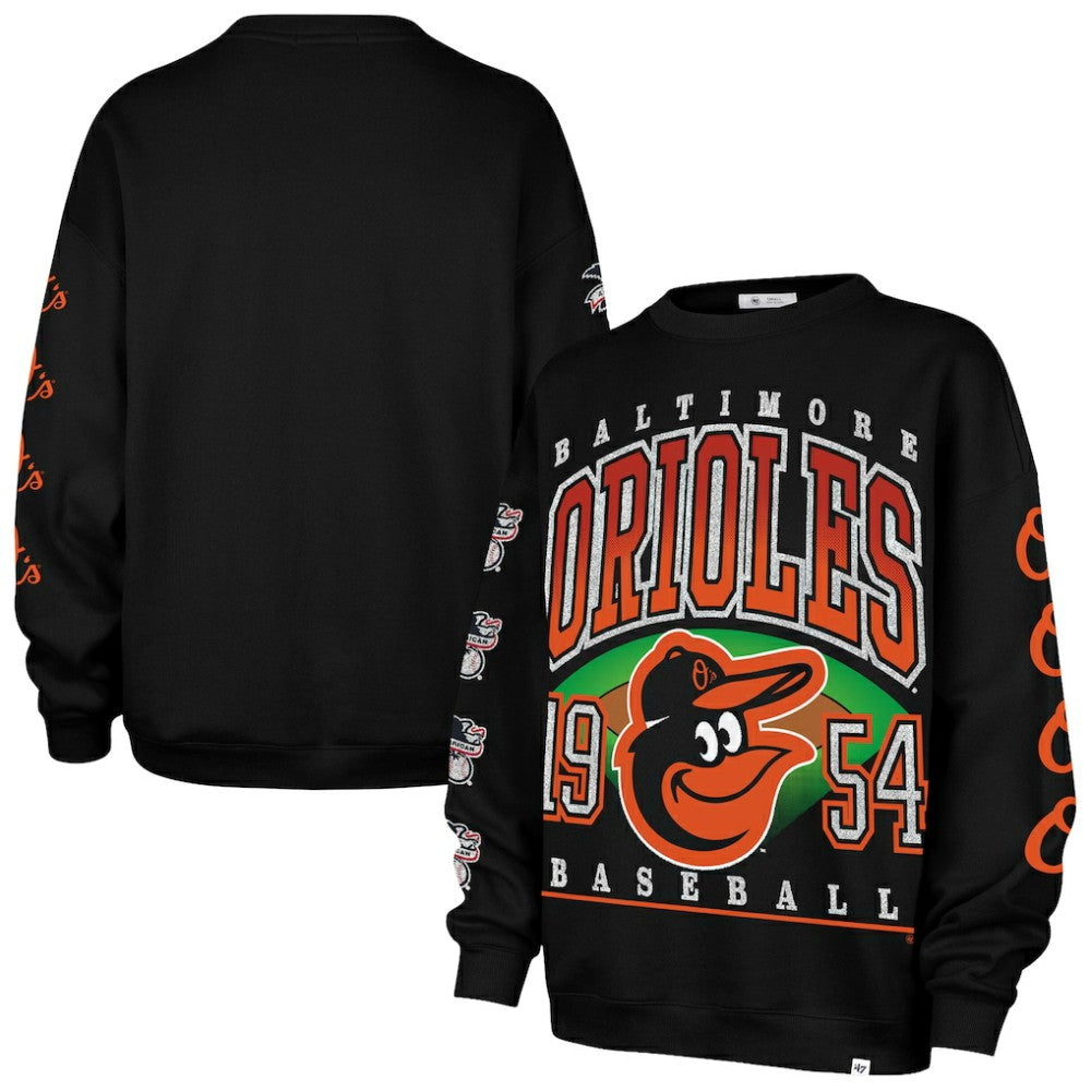 Black Baltimore Orioles '47 Women's Trendy Team Go Big Oversized Sweatshirt
