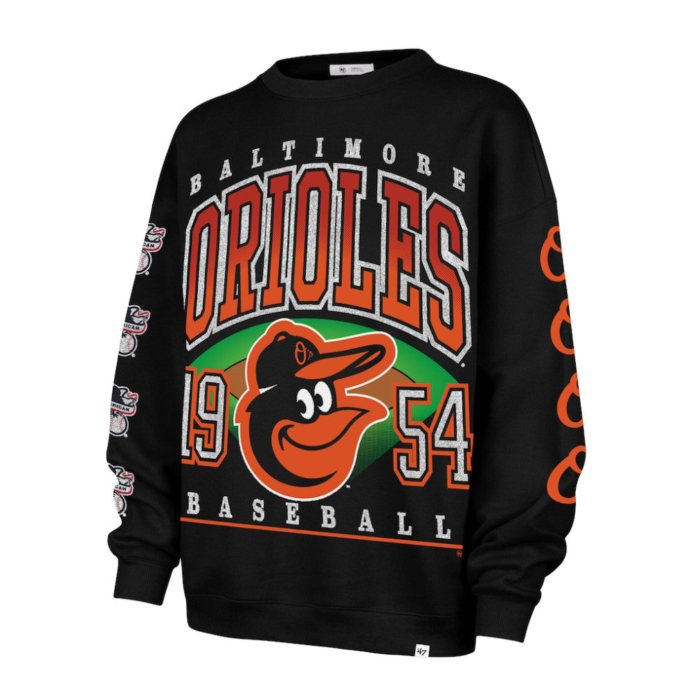 Black Baltimore Orioles '47 Women's Trendy Team Go Big Oversized Sweatshirt