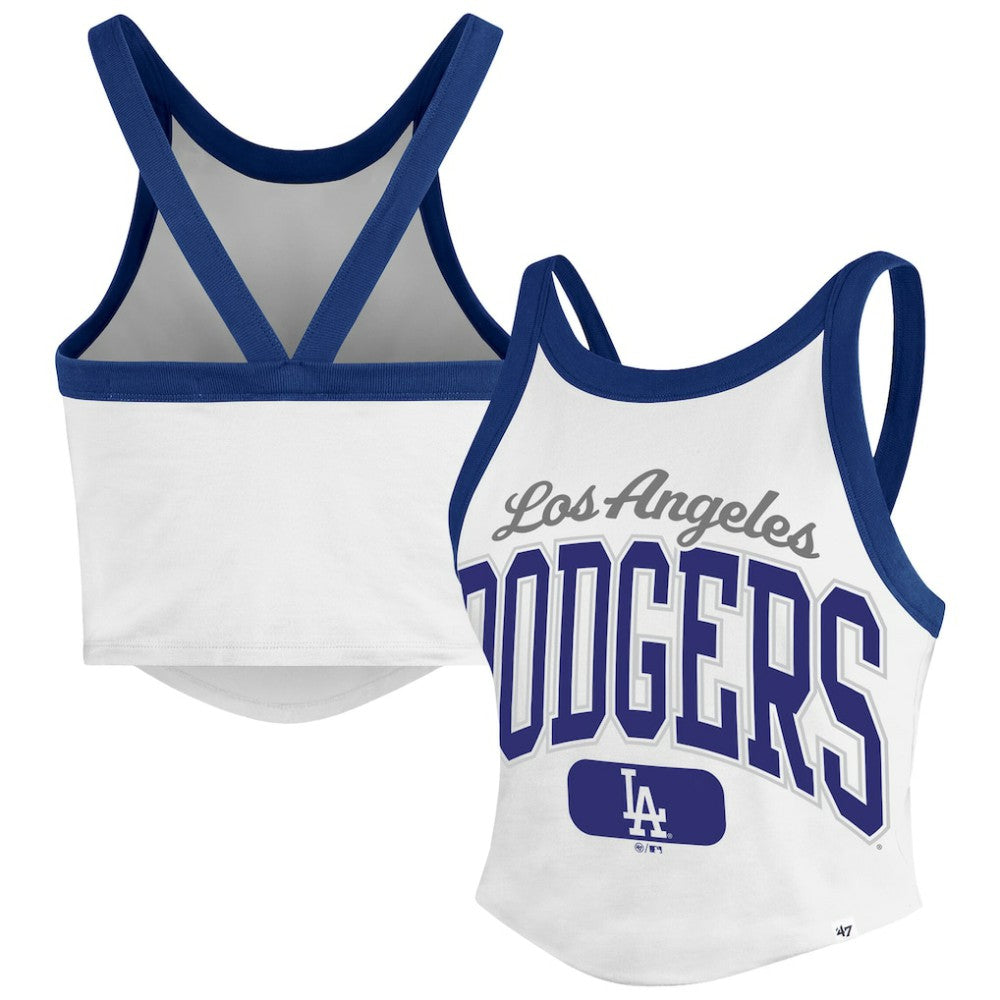 White Los Angeles Dodgers '47 Women's Trendy Team Rally Sporty Cropped Racerback Tank Top