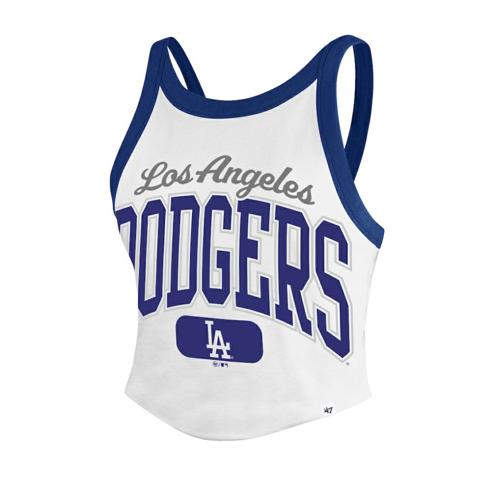 White Los Angeles Dodgers '47 Women's Trendy Team Rally Sporty Cropped Racerback Tank Top