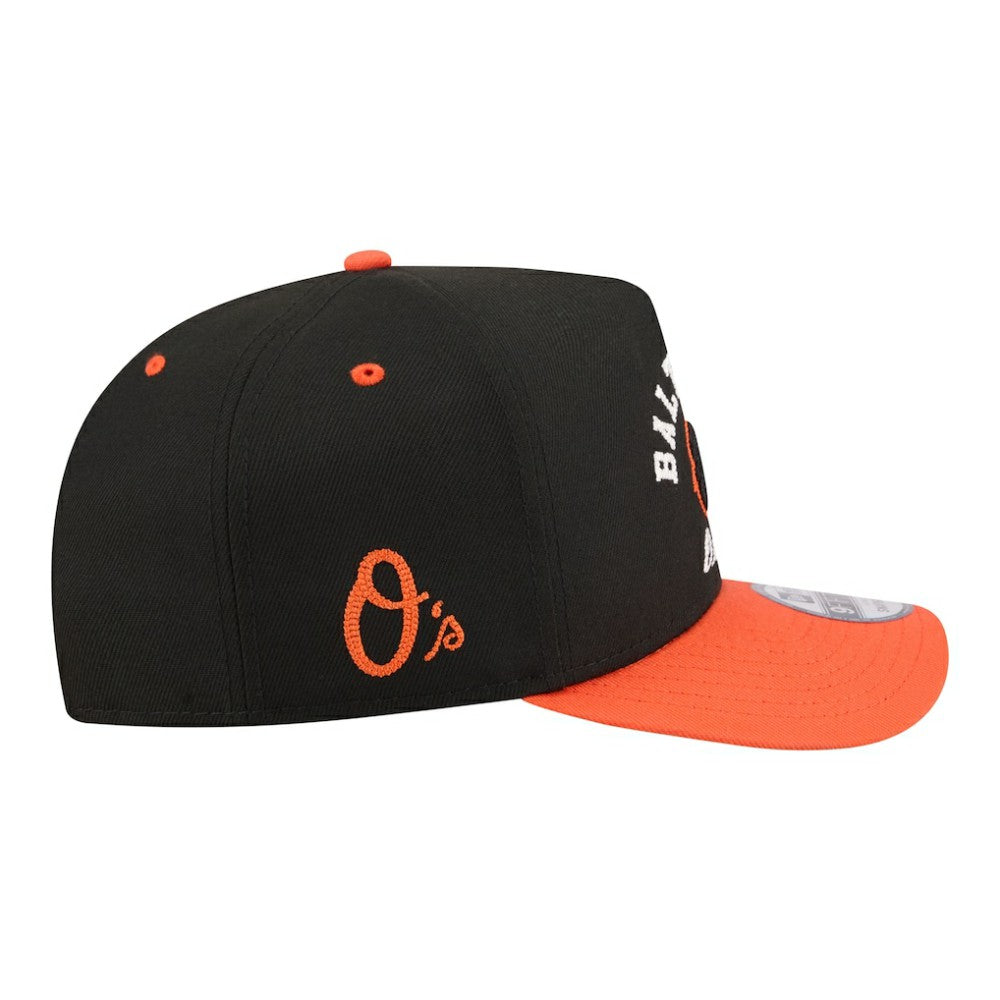 Black/Orange Baltimore Orioles New Era Arched A-Frame 9FIFTY Adjustable Hat