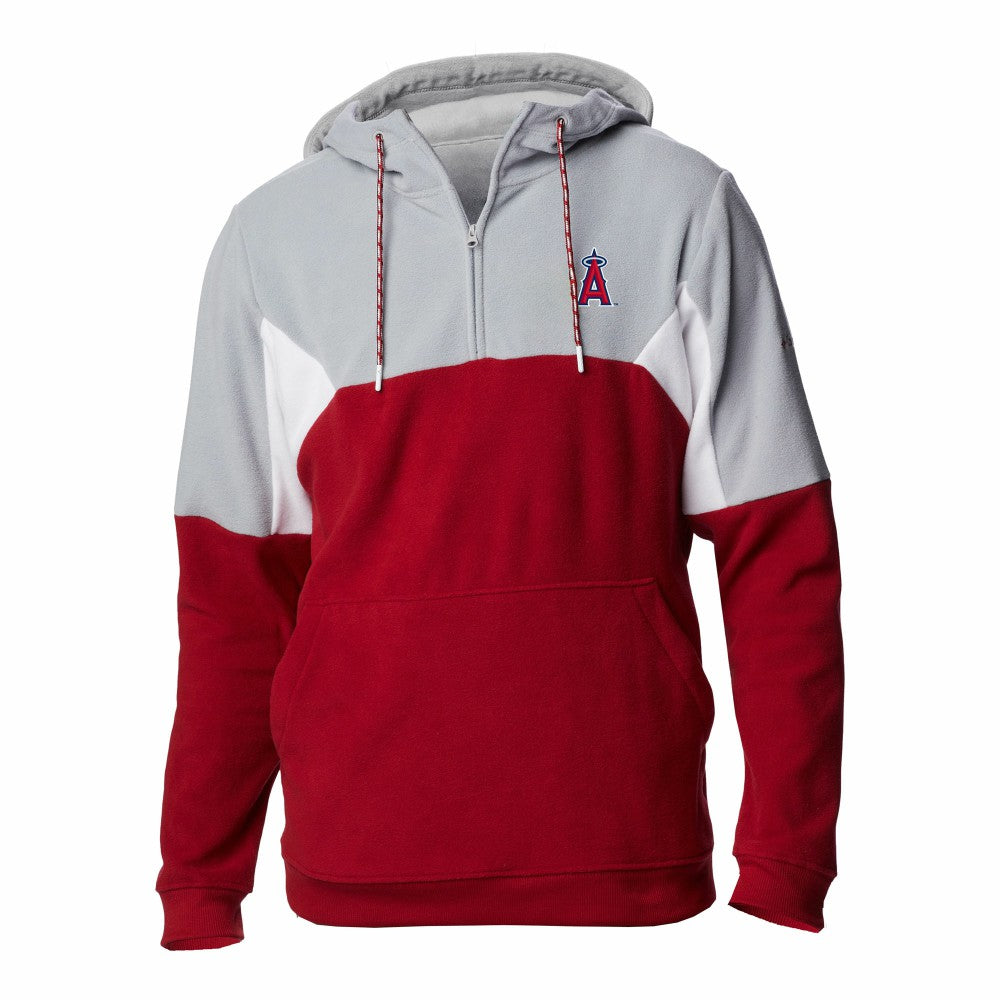 Red Los Angeles Angels Columbia Men's Lodge Fleece Quarter-Zip Hoodie