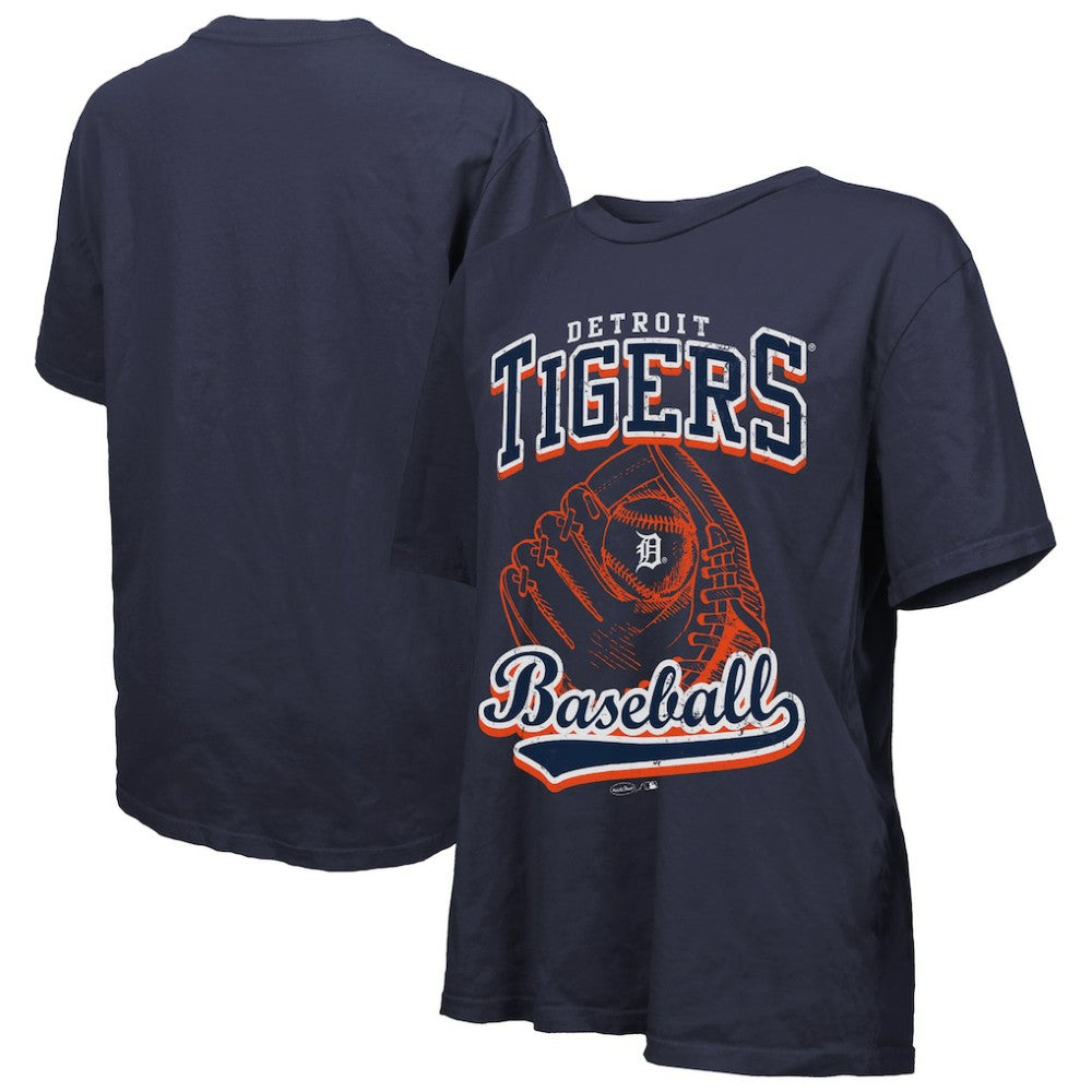 Navy Detroit Tigers Majestic Threads Women's Oversized First Base T-Shirt