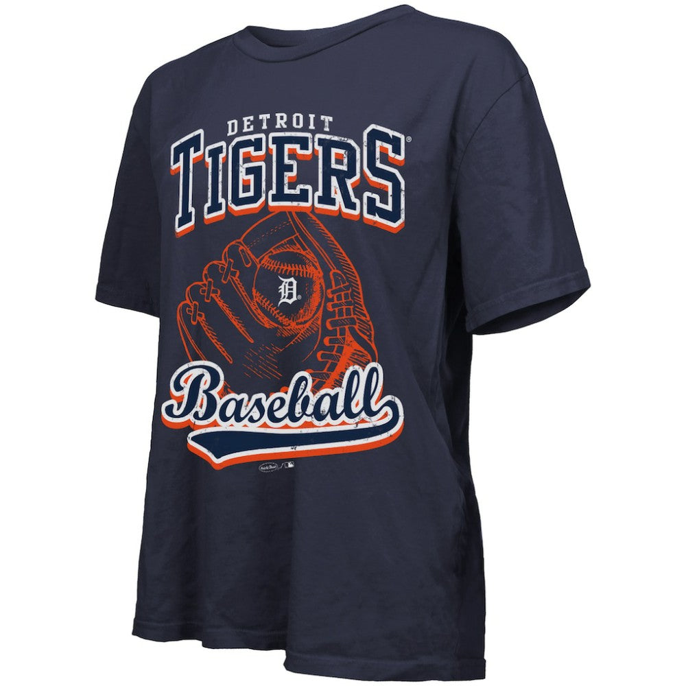 Navy Detroit Tigers Majestic Threads Women's Oversized First Base T-Shirt