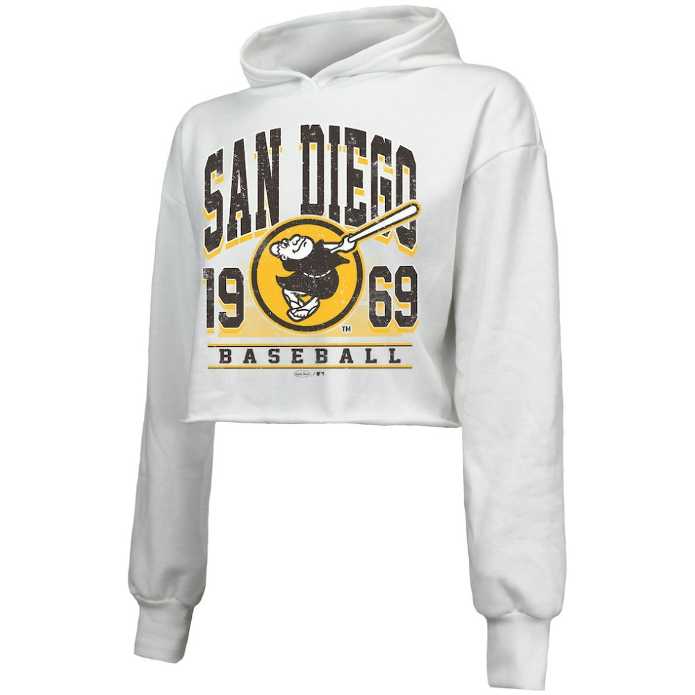 White San Diego Padres Majestic Threads Women's Cropped Have A Field Day Tri-Blend Hoodie