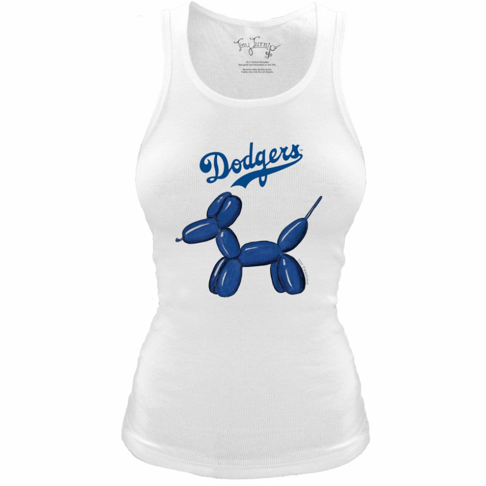 White Los Angeles Dodgers Tiny Turnip Women's Fitted Balloon Dog Tri-Blend Tank Top
