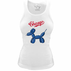 White Chicago Cubs Tiny Turnip Women's Fitted Balloon Dog Tri-Blend Tank Top