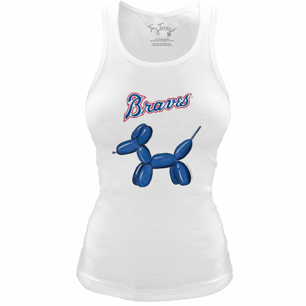 White Atlanta Braves Tiny Turnip Women's Fitted Balloon Dog Tri-Blend Tank Top
