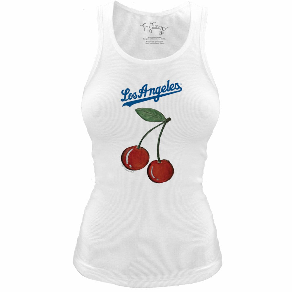 White Los Angeles Dodgers Tiny Turnip Women's Fitted Cherries Tri-Blend Tank Top