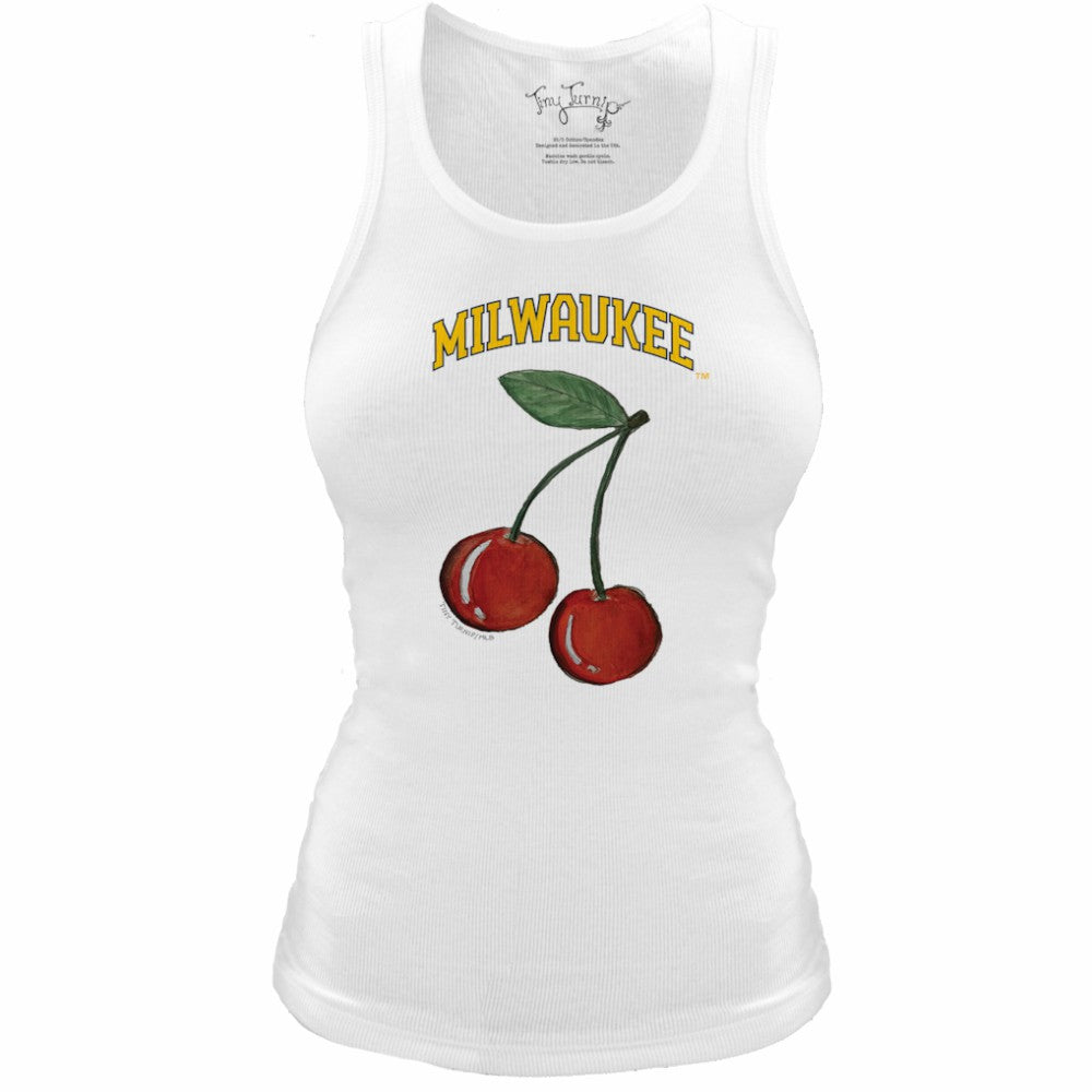 White Milwaukee Brewers Tiny Turnip Women's Fitted Cherries Tri-Blend Tank Top