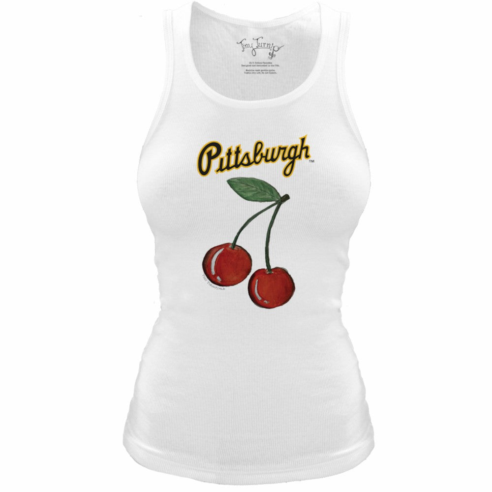 White Pittsburgh Pirates Tiny Turnip Women's Fitted Cherries Tri-Blend Tank Top