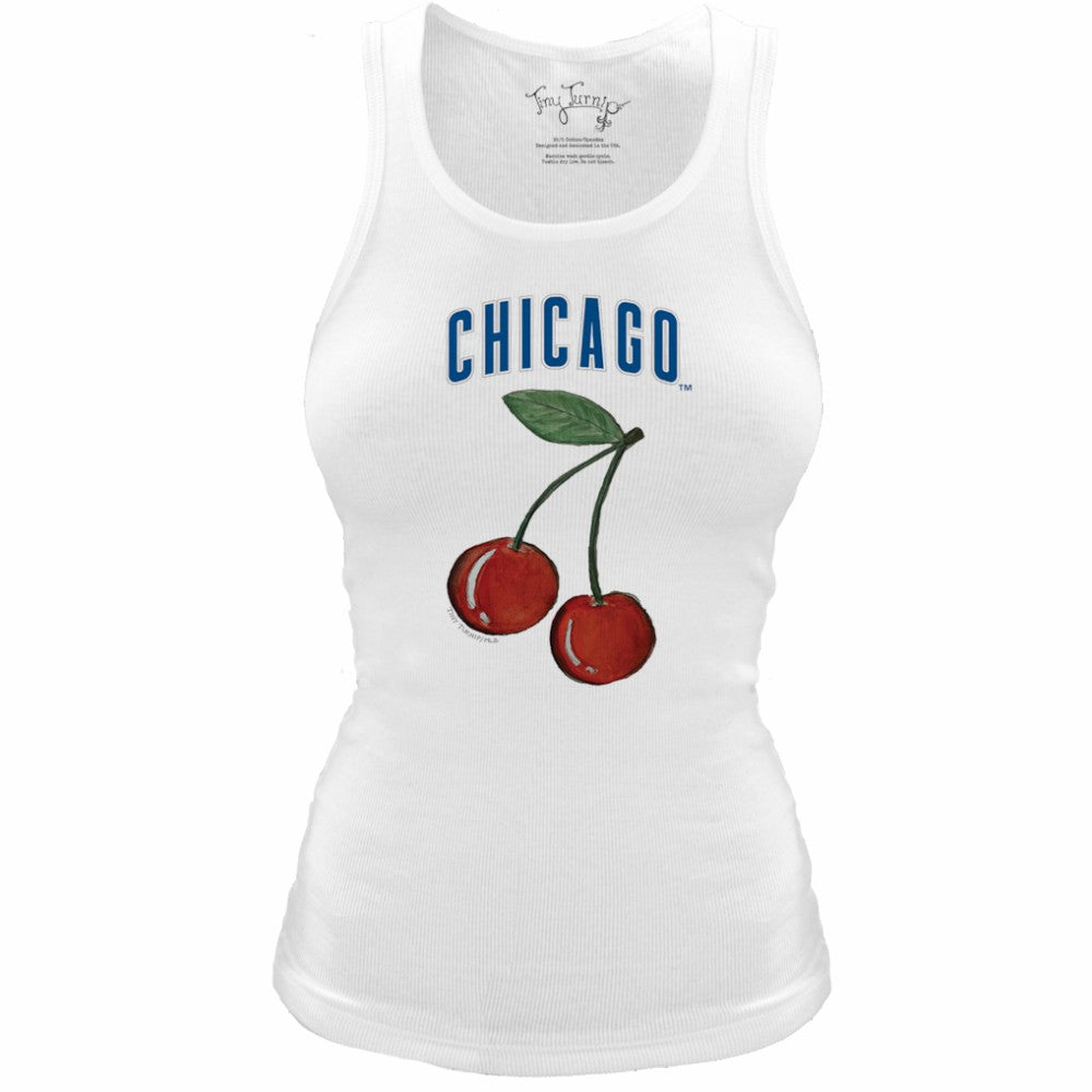 White Chicago Cubs Tiny Turnip Women's Fitted Cherries Tri-Blend Tank Top