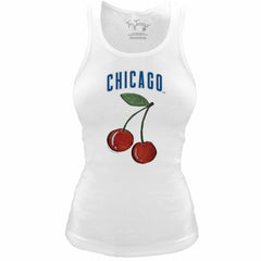 White Chicago Cubs Tiny Turnip Women's Fitted Cherries Tri-Blend Tank Top