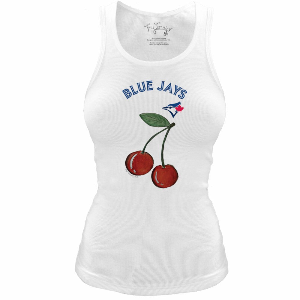 White Toronto Blue Jays Tiny Turnip Women's Fitted Cherries Tri-Blend Tank Top