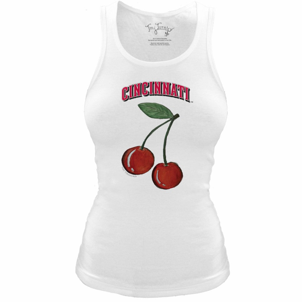 White Cincinnati Reds Tiny Turnip Women's Fitted Cherries Tri-Blend Tank Top