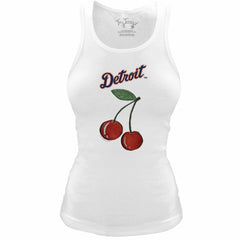 White Detroit Tigers Tiny Turnip Women's Fitted Cherries Tri-Blend Tank Top