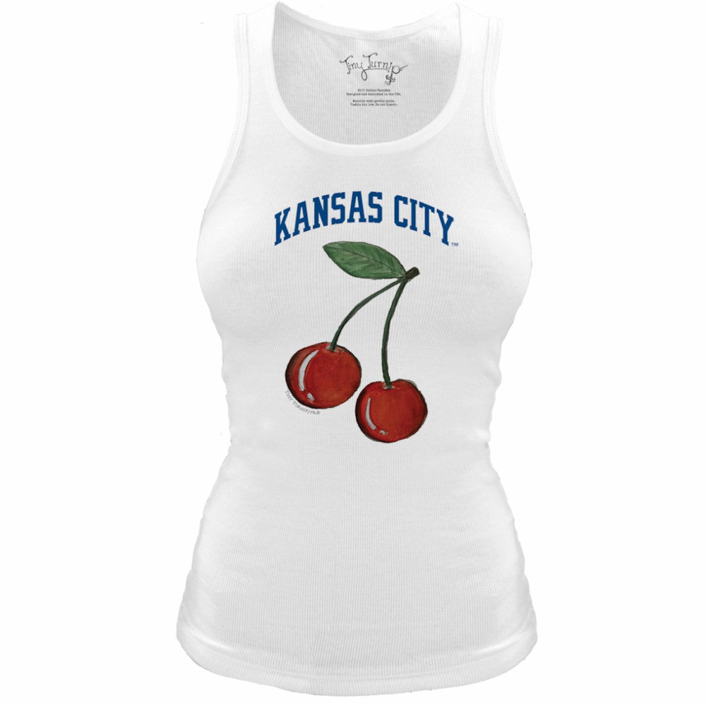 White Kansas City Royals Tiny Turnip Women's Fitted Cherries Tri-Blend Tank Top