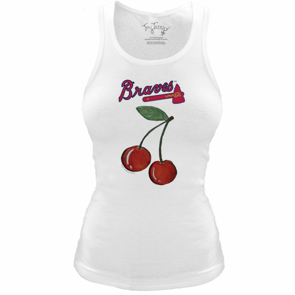 White Atlanta Braves Tiny Turnip Women's Fitted Cherries Tri-Blend Tank Top