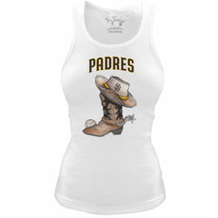 White San Diego Padres Tiny Turnip Women's Fitted Vintage Cowboy Boot Tri-Blend Tank Top