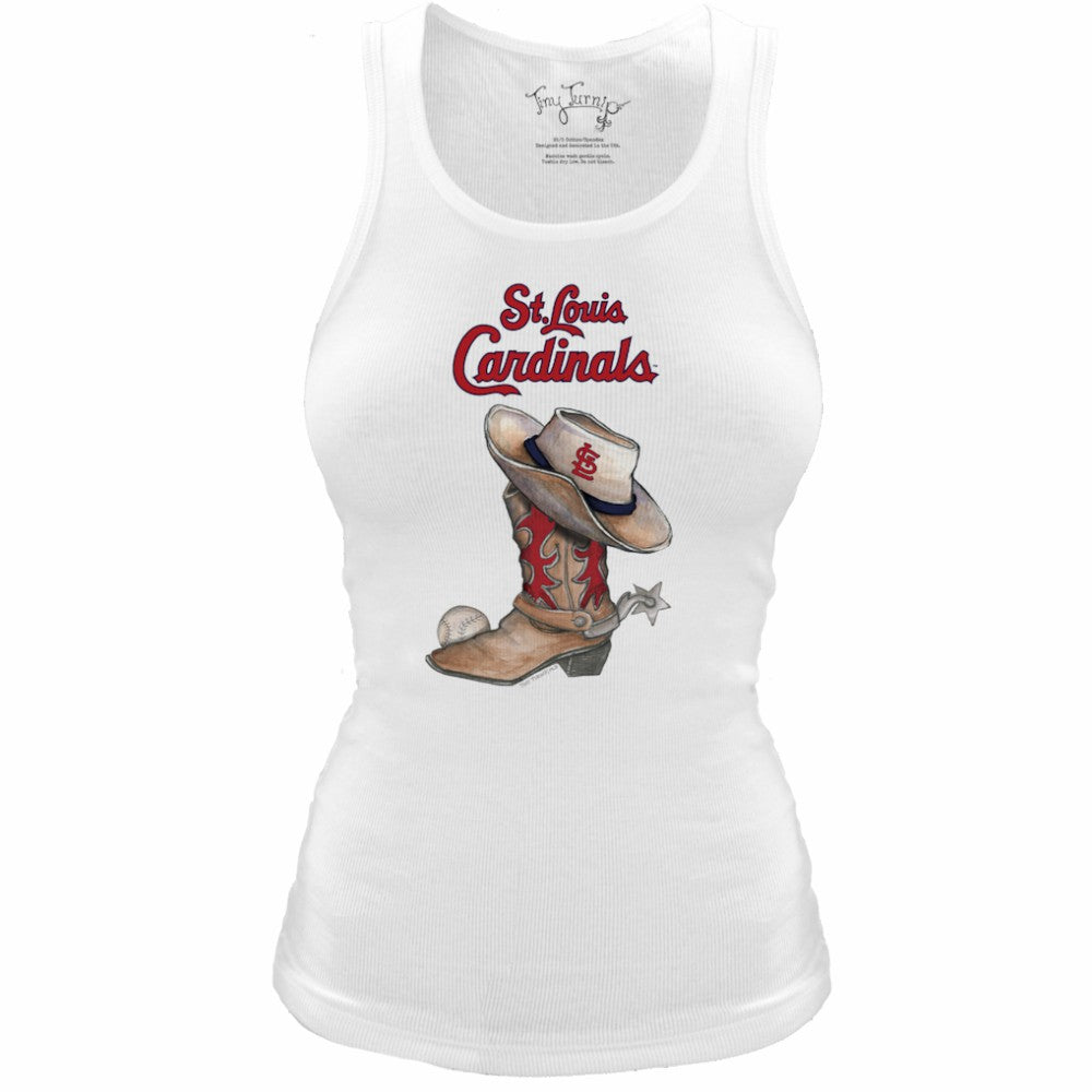 White St. Louis Cardinals Tiny Turnip Women's Fitted Vintage Cowboy Boot Tri-Blend Tank Top