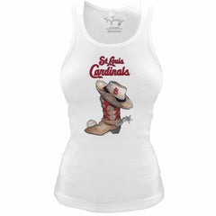 White St. Louis Cardinals Tiny Turnip Women's Fitted Vintage Cowboy Boot Tri-Blend Tank Top
