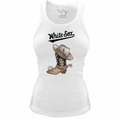 White Chicago White Sox Tiny Turnip Women's Fitted Vintage Cowboy Boot Tri-Blend Tank Top