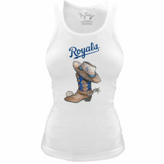White Kansas City Royals Tiny Turnip Women's Fitted Vintage Cowboy Boot Tri-Blend Tank Top