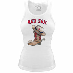 White Boston Red Sox Tiny Turnip Women's Fitted Vintage Cowboy Boot Tri-Blend Tank Top