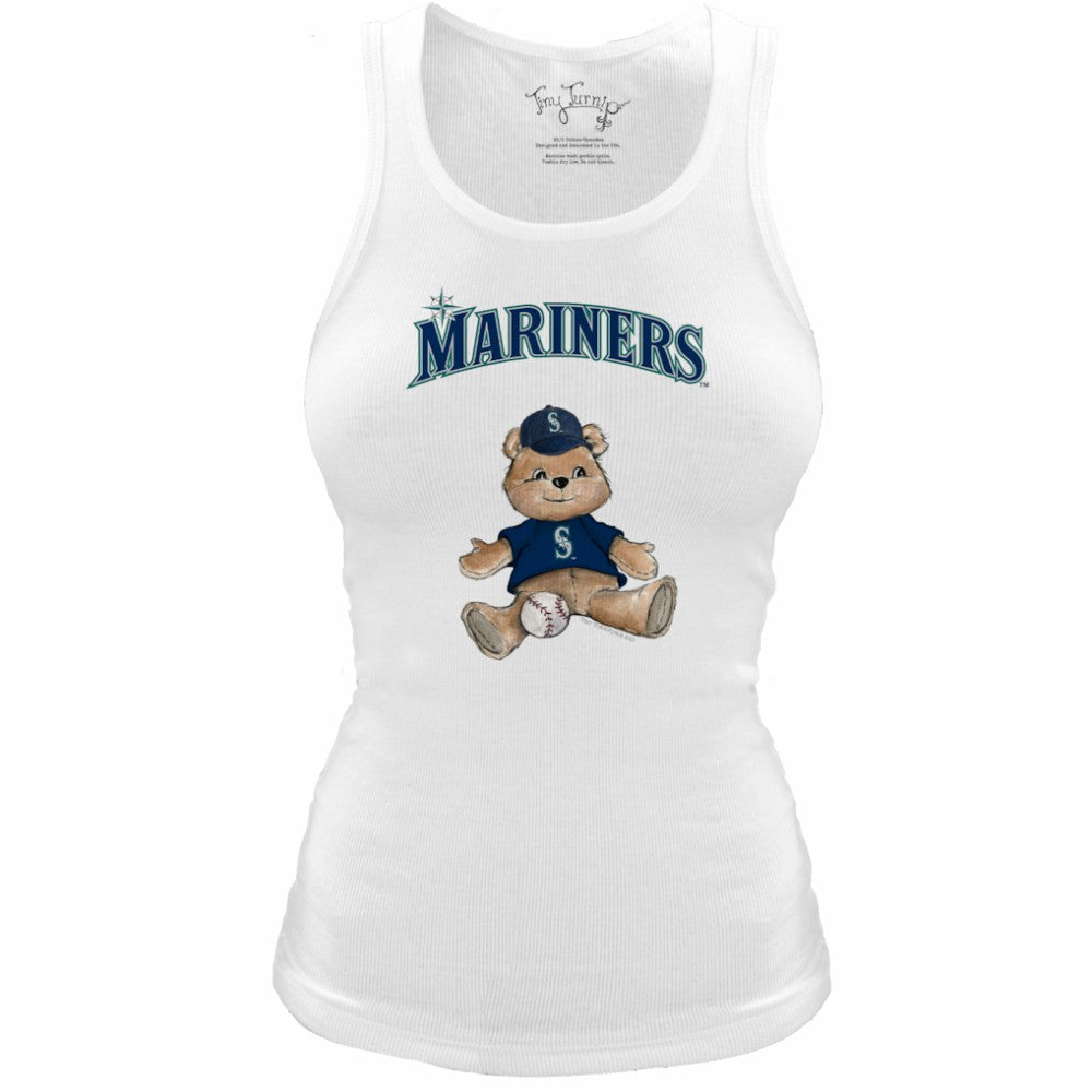 White Seattle Mariners Tiny Turnip Women's Fitted Teddy Bear Tri-Blend Tank Top