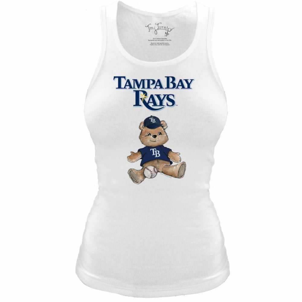 White Tampa Bay Rays Tiny Turnip Women's Fitted Teddy Bear Tri-Blend Tank Top