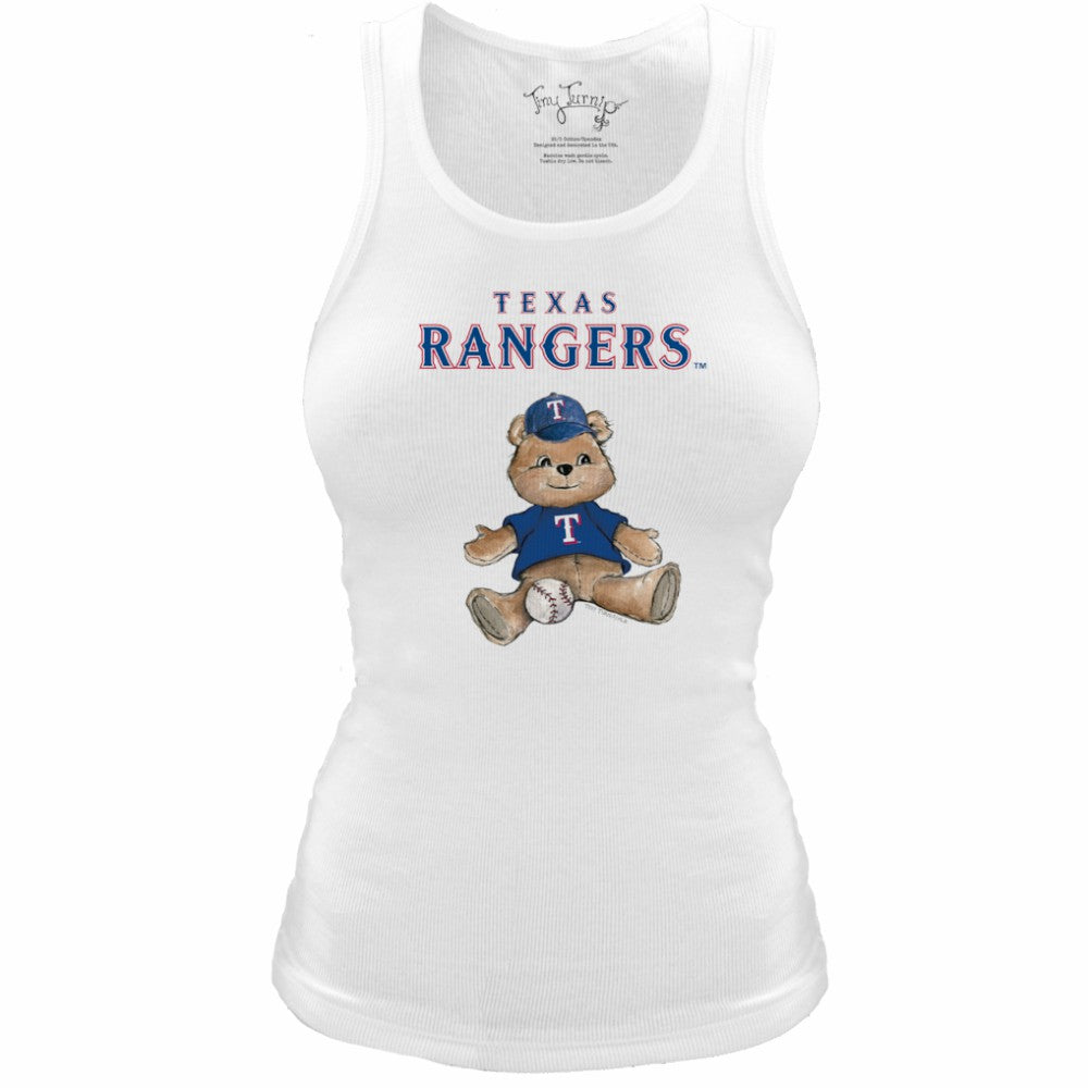 White Texas Rangers Tiny Turnip Women's Fitted Teddy Bear Tri-Blend Tank Top
