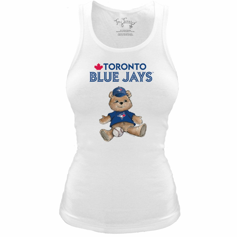 White Toronto Blue Jays Tiny Turnip Women's Fitted Teddy Bear Tri-Blend Tank Top