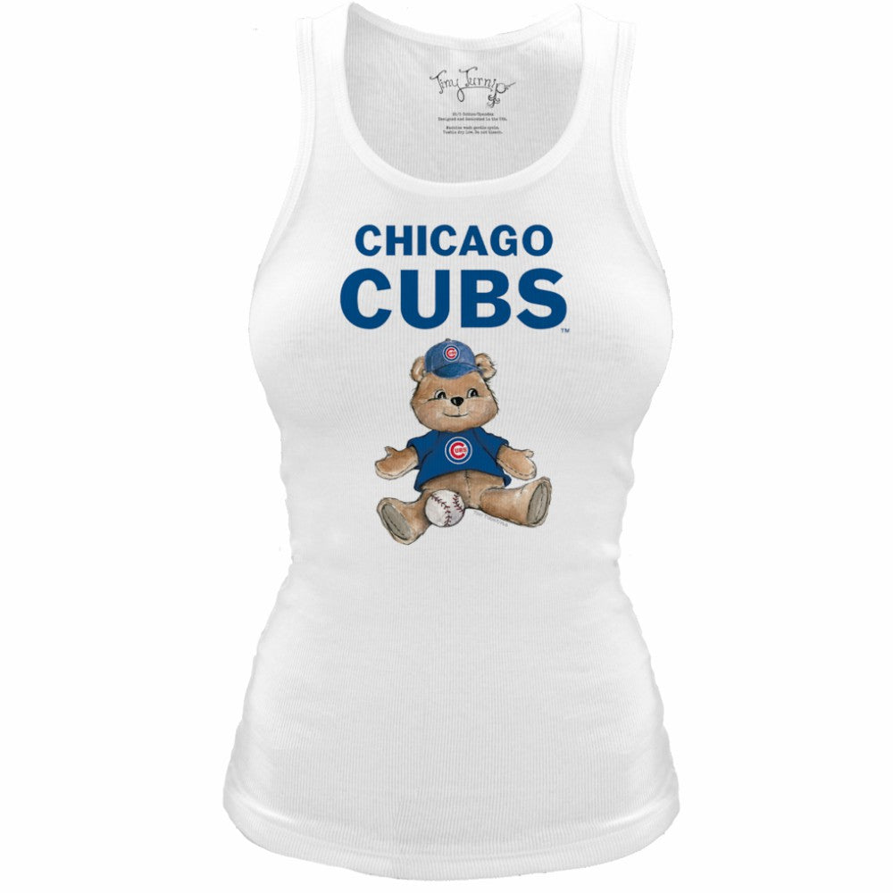 White Chicago Cubs Tiny Turnip Women's Fitted Teddy Bear Tri-Blend Tank Top