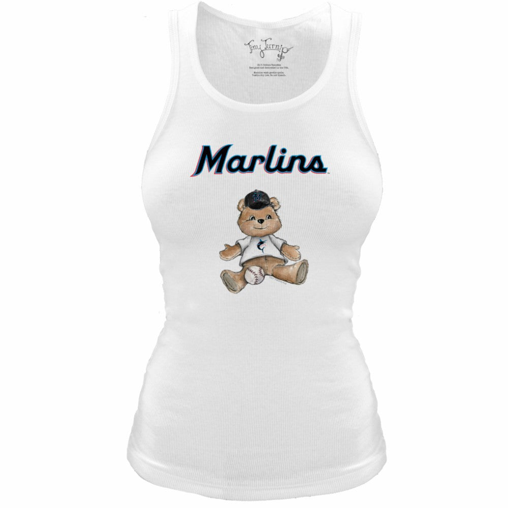 White Miami Marlins Tiny Turnip Women's Fitted Teddy Bear Tri-Blend Tank Top